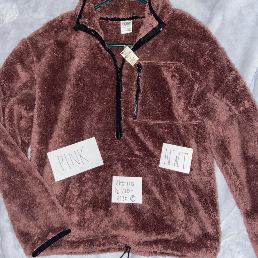 NWT PINK sherpa 1/2 zip